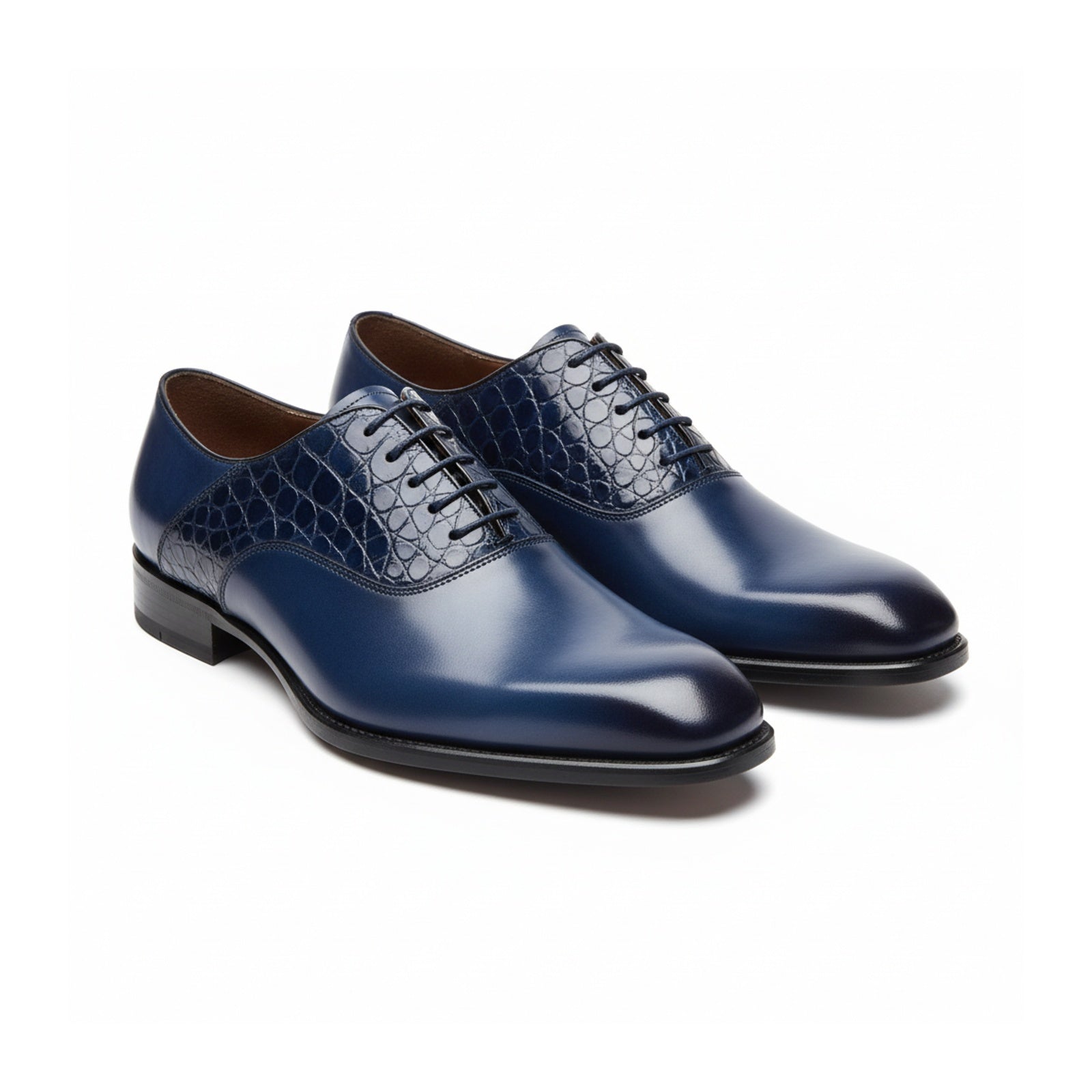 three-quarter-view - Men's Blue Leather Lace-Up Dress Shoes
