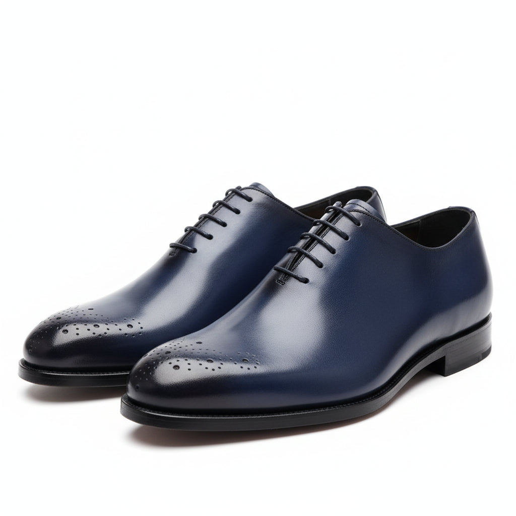 three-quarter-view - Men's Blue Leather Oxford Brogue Shoes