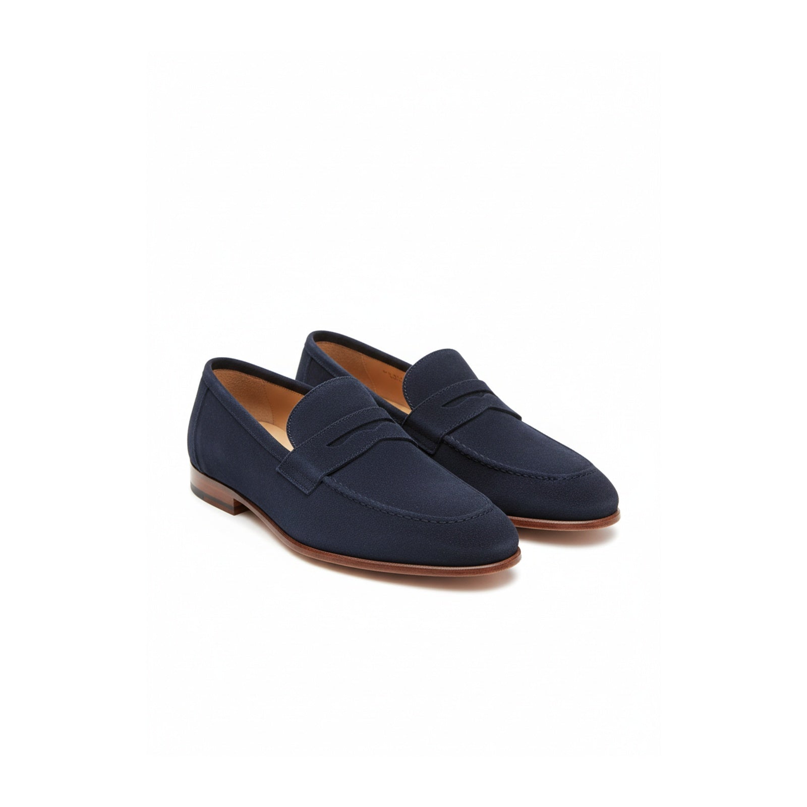 three-quarter-view - Men's Blue Suede Leather Loafers – Slip-On Design