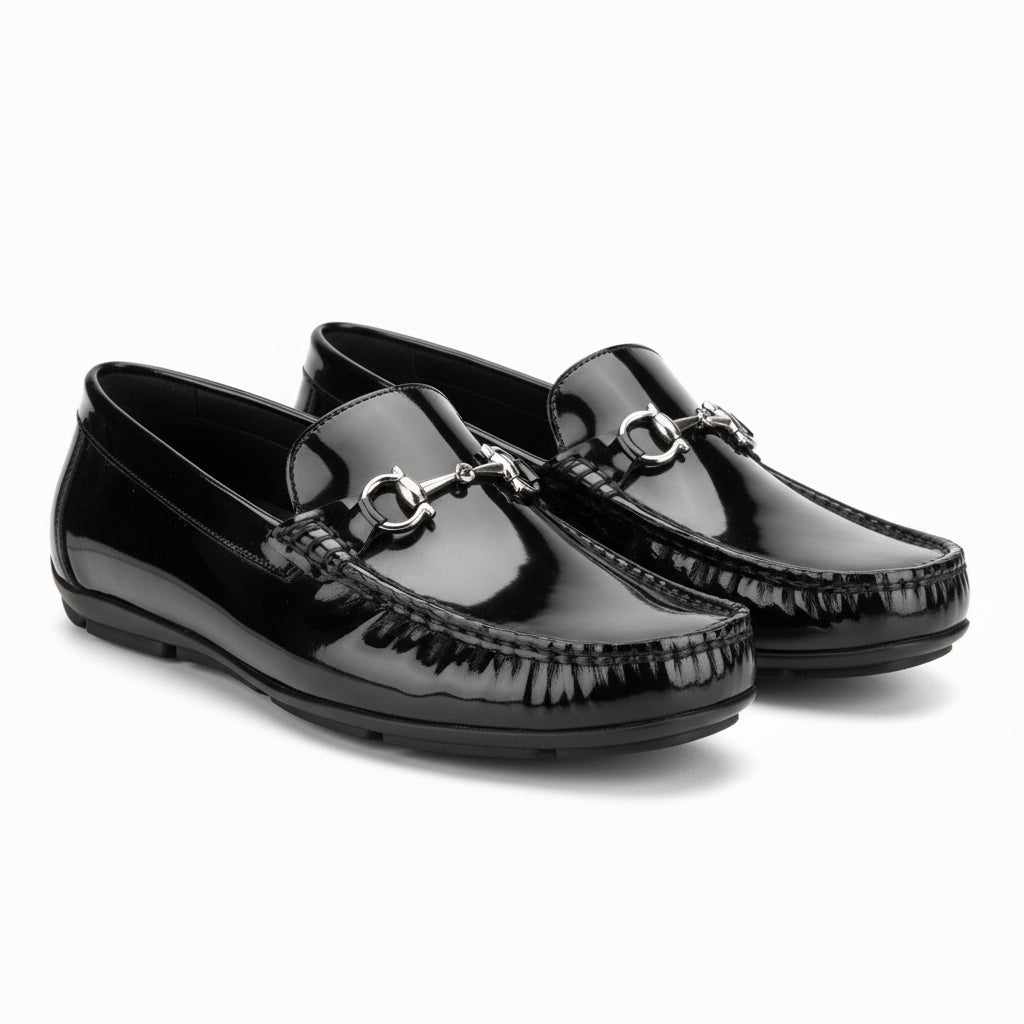 three-quarter-view - Men's Brown Cow Leather Bit Loafers