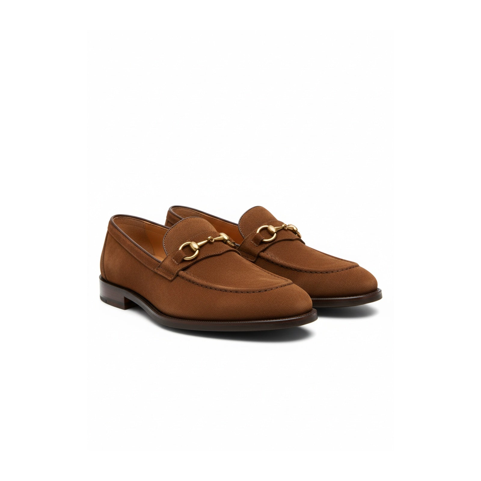 three-quarter-view - Men's Brown Cow Leather & Suede Penny Loafers