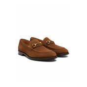 three-quarter-view - Men's Brown Cow Leather & Suede Penny Loafers