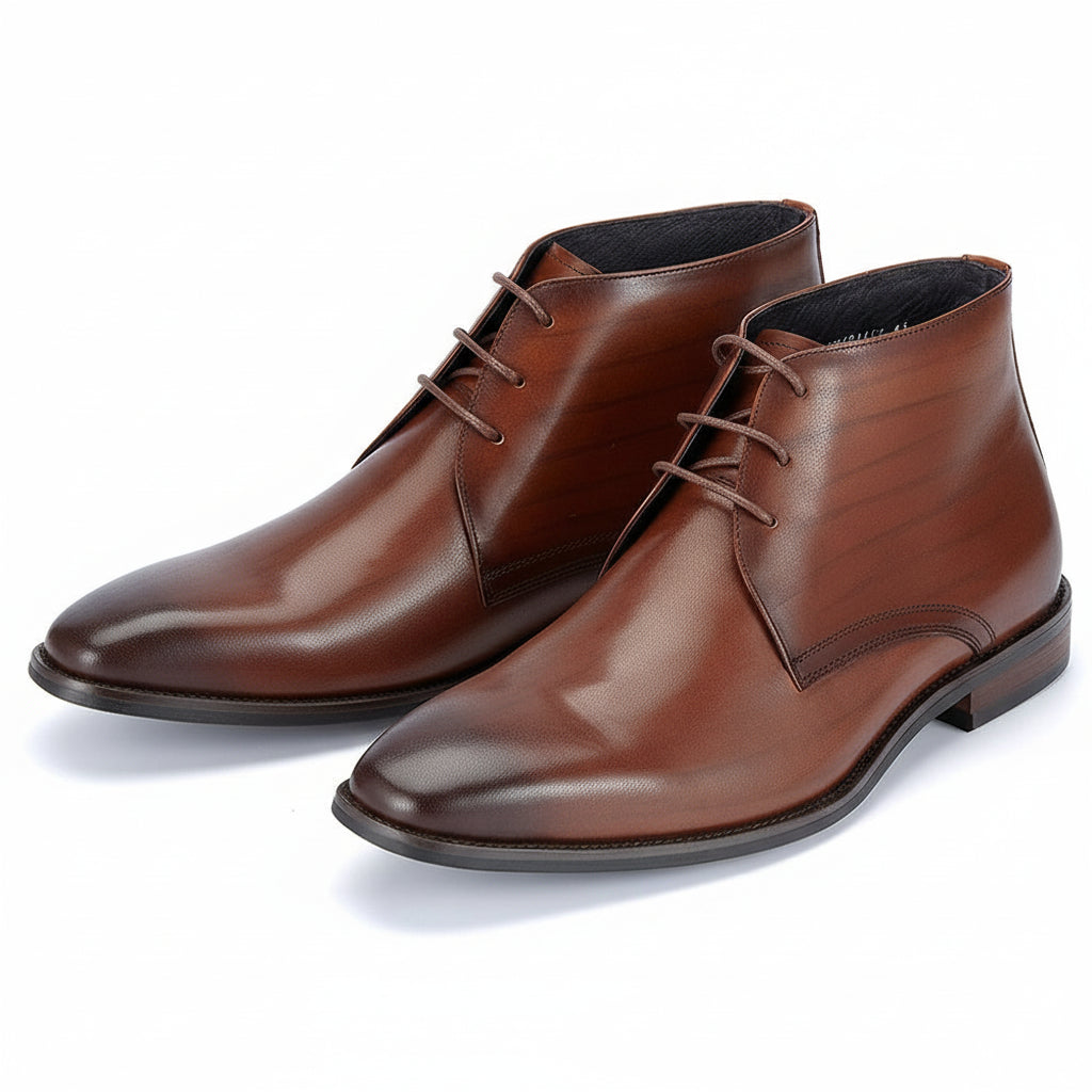 three-quarter-view - Men's Brown High Ankle Leather Boots