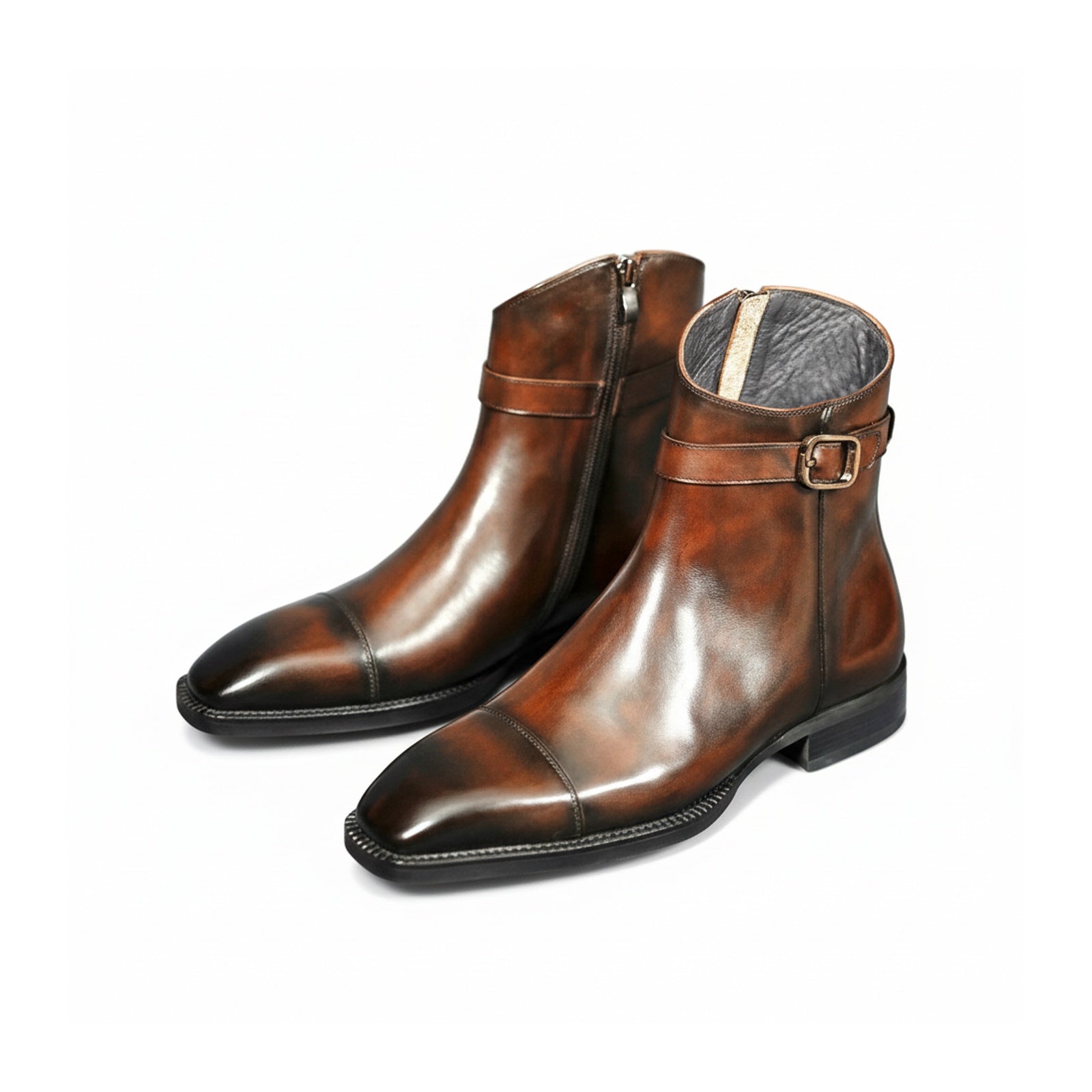 three-quarter-view - Men's Brown Leather Ankle Boots