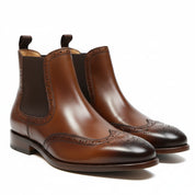 three-quarter-view - Men's Brown Leather Brogue Chelsea Boots