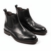 three-quarter-view - Men's Brown Leather Brogue Chelsea Boots