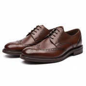 three-quarter-view - Men's Brown Leather Brogue Dress Shoes
