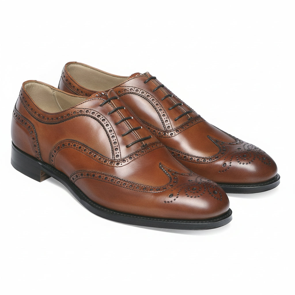 three-quarter-view - Men's Brown Leather Brogue Dress Shoes