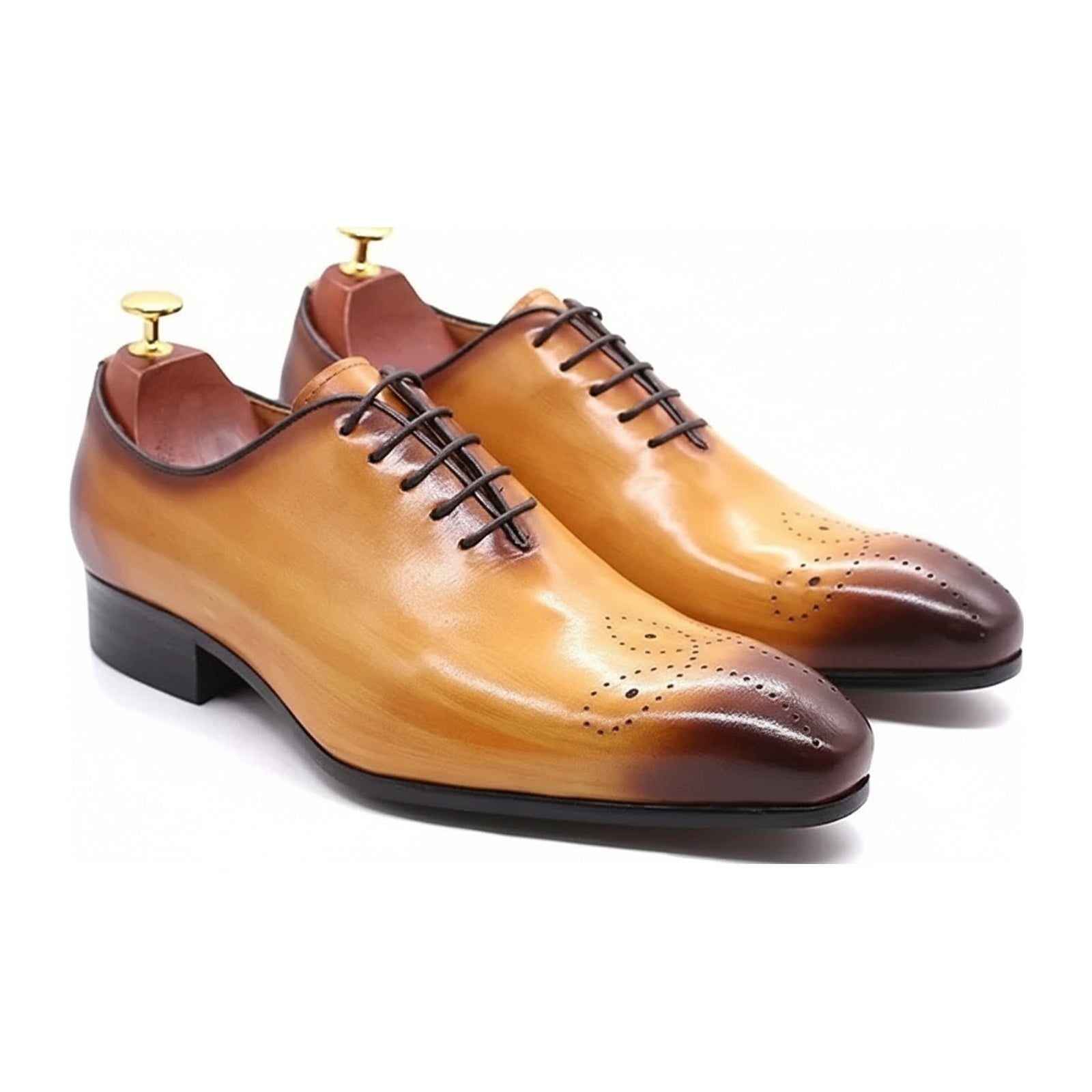 three-quarter-view - Men's Brown Leather Brogue Dress Shoes