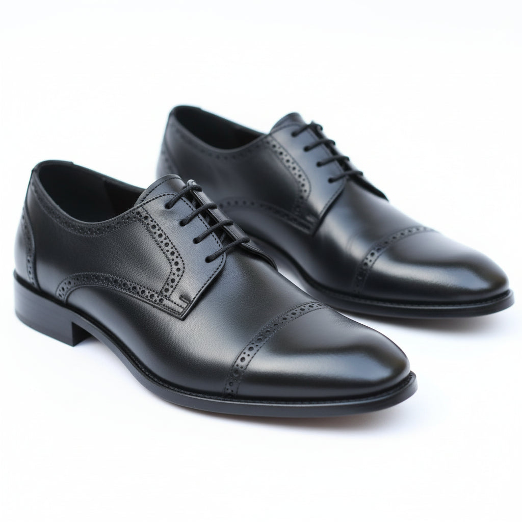 three-quarter-view - Men's Brown Leather Brogue Dress Shoes