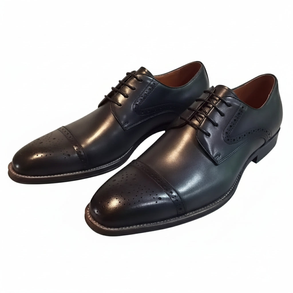 three-quarter-view - Men's Brown Leather Brogue Dress Shoes
