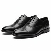 three-quarter-view - Men's Brown Leather Brogue Dress Shoes