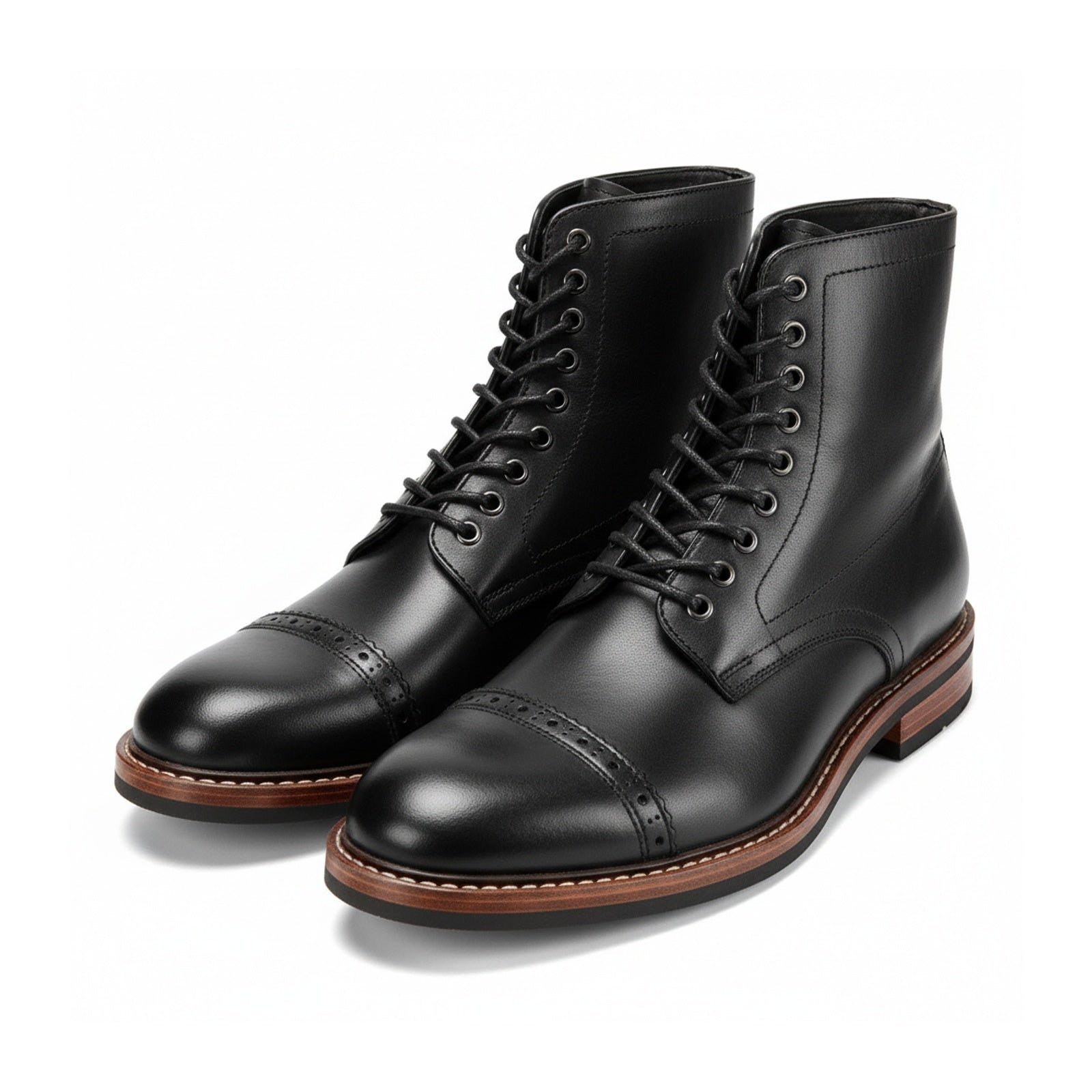 three-quarter-view - Men's Brown Leather Brogue Lace-up Boots