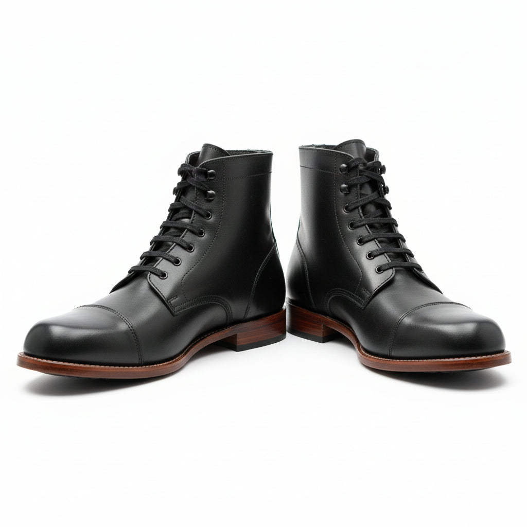 three-quarter-view - Men's Brown Leather Cap-Toe Ankle Boots