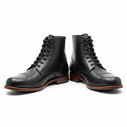 three-quarter-view - Men's Brown Leather Cap-Toe Ankle Boots