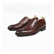 three-quarter-view - Men's Brown Leather Cap-Toe Oxford Shoes