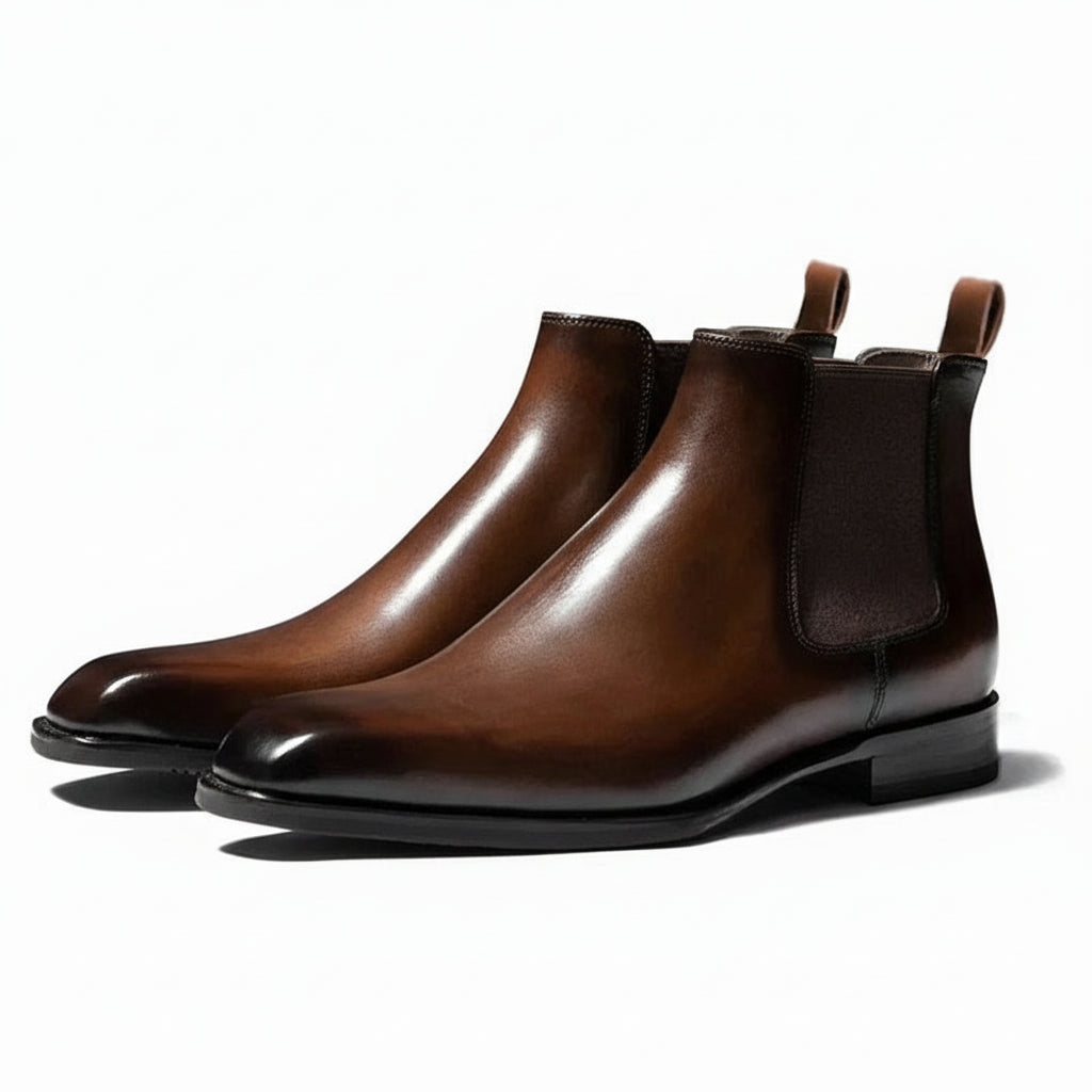 three-quarter-view - Men's Brown Leather Chelsea Ankle Boots