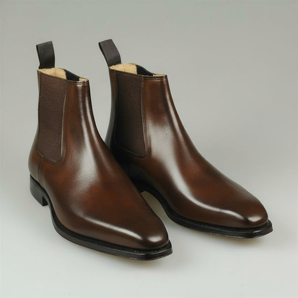 Men's Brown Leather Chelsea Boots | Ankle Office Boots - three-quarter-view