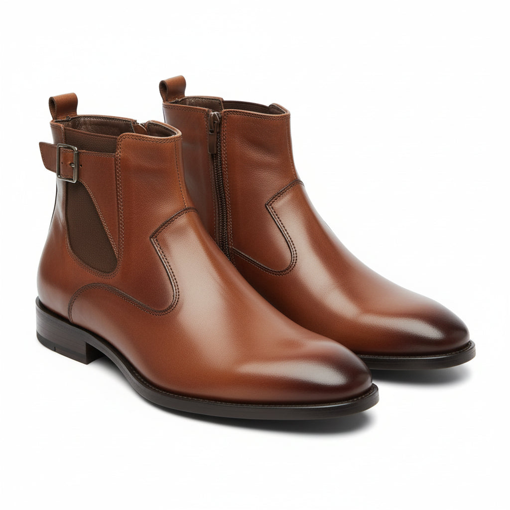 three-quarter-view - Men's Brown Leather Chelsea Boots