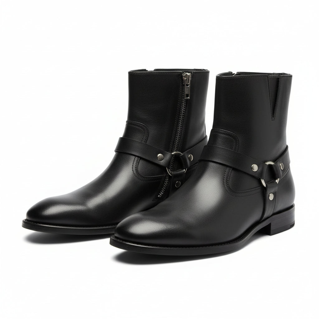 three-quarter-view - Men's Brown Leather Chelsea Zipper Boots