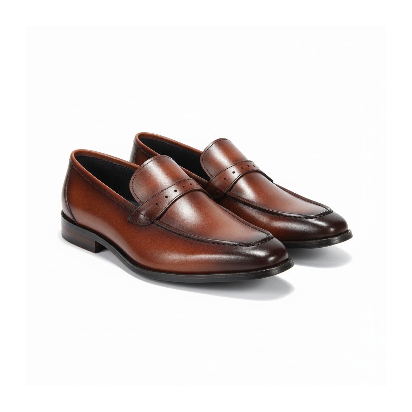 three-quarter-view - Men's Brown Leather Classic Loafer Shoes