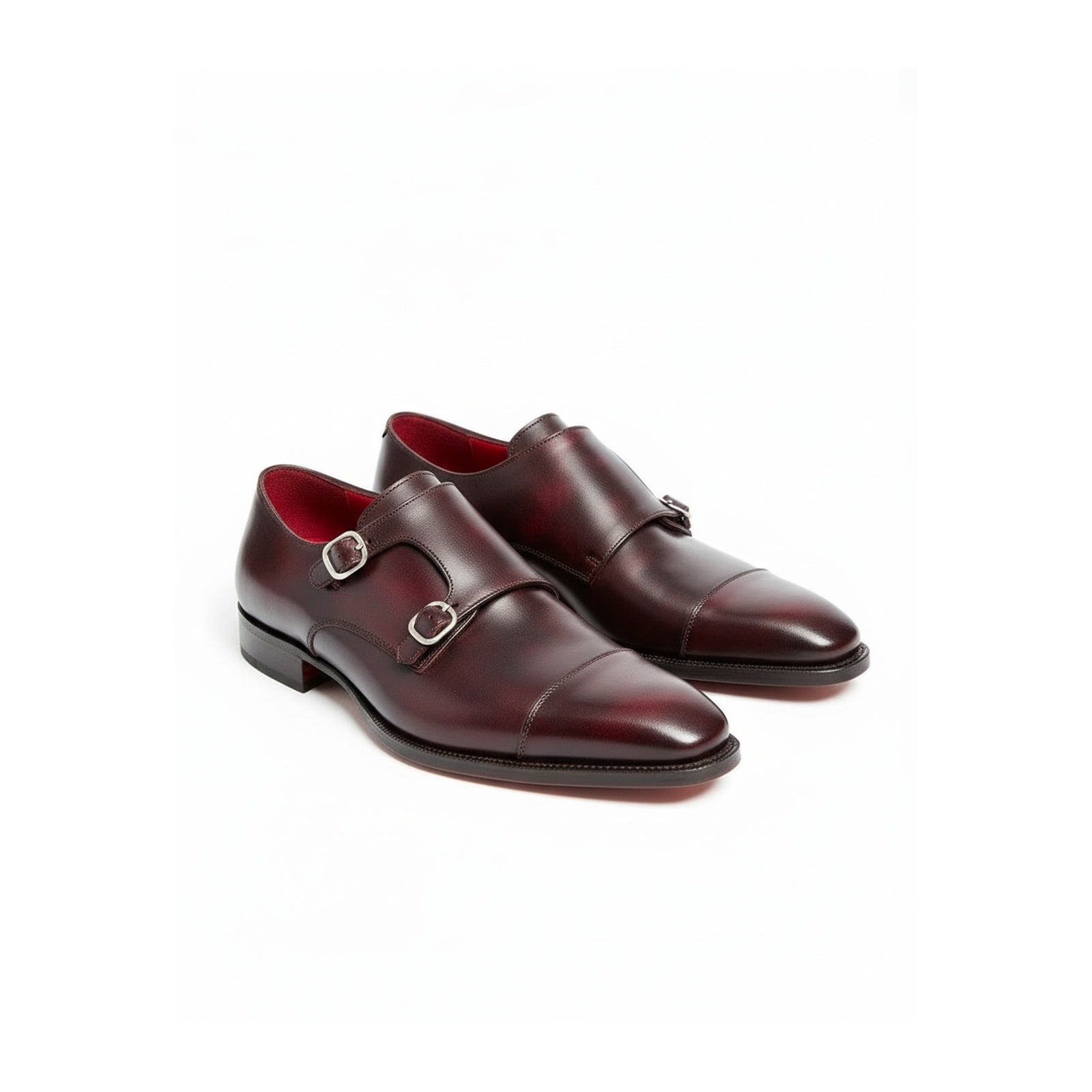 three-quarter-view - Men's Brown Leather Double Buckle Oxford Dress Shoes