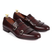 three-quarter-view - Men's Brown Leather Double Monk Shoes
