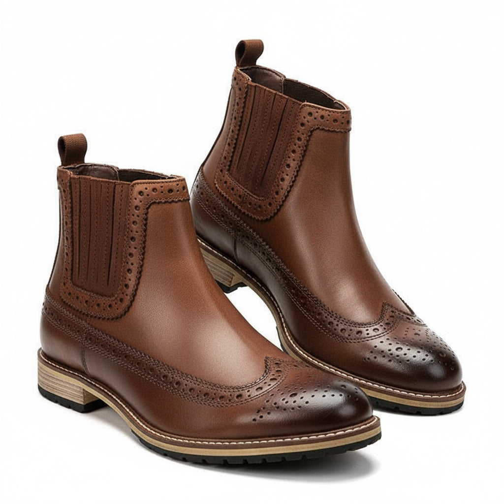 three-quarter-view - Men's Brown Leather Dress Boots