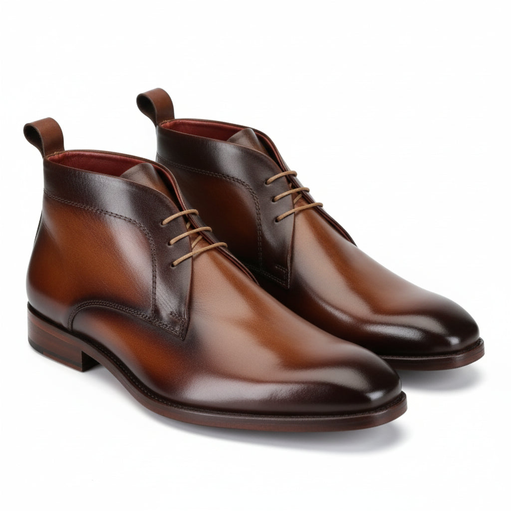 three-quarter-view - Men's Brown Leather Lace-Up Ankle Boots