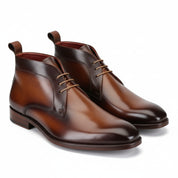 three-quarter-view - Men's Brown Leather Lace-Up Ankle Boots
