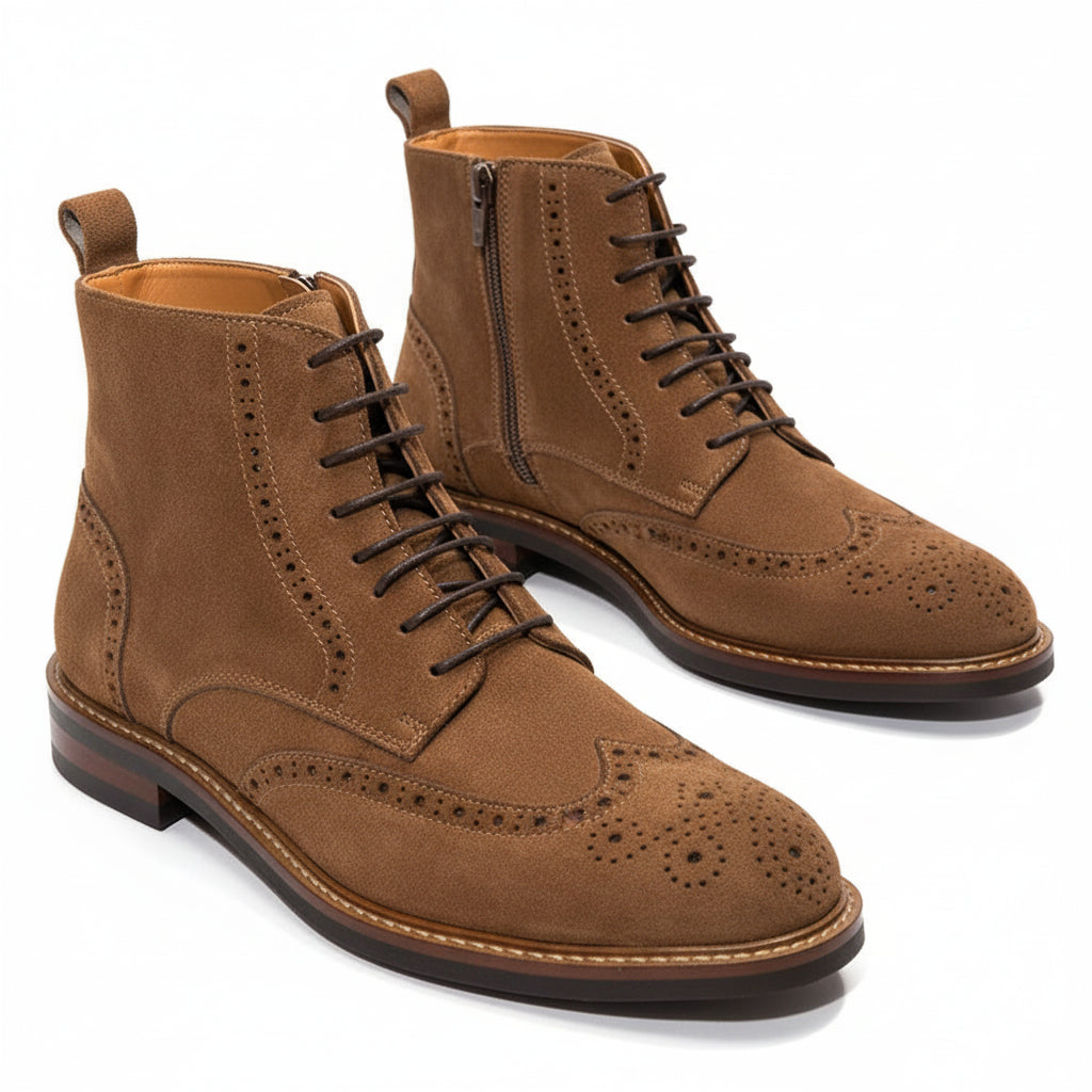 three-quarter-view - Men's Brown Leather Lace-Up Boots