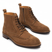 three-quarter-view - Men's Brown Leather Lace-Up Boots