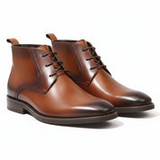 three-quarter-view - Men's Brown Leather Lace-Up Boots