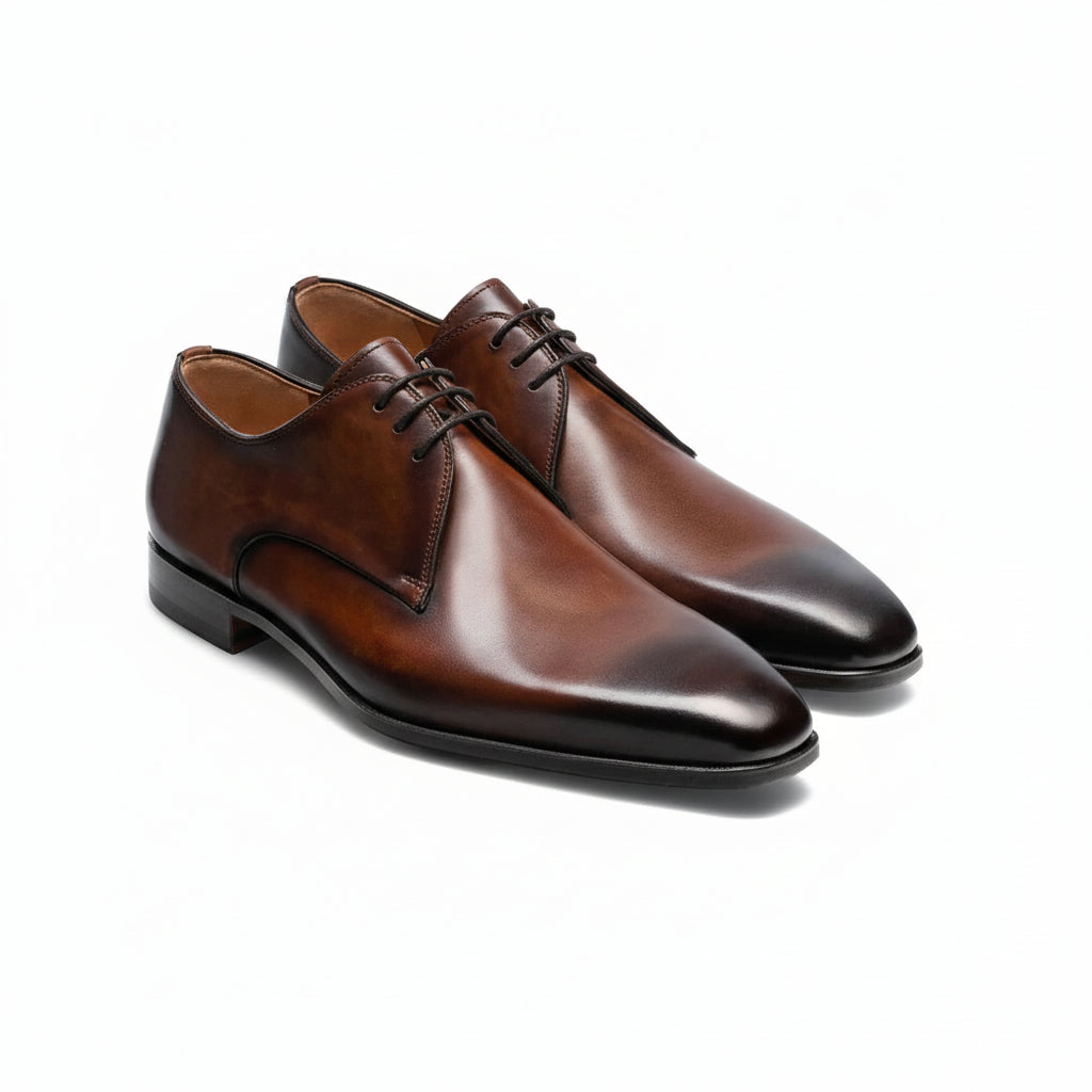 three-quarter-view - Men's Brown Leather Lace-Up Dress Shoes