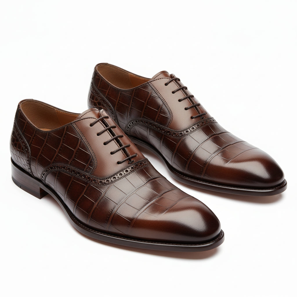 three-quarter-view - Men's Brown Leather Lace-Up Oxford Shoes