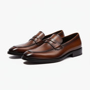 three-quarter-view - Men's Brown Leather Loafer Shoes