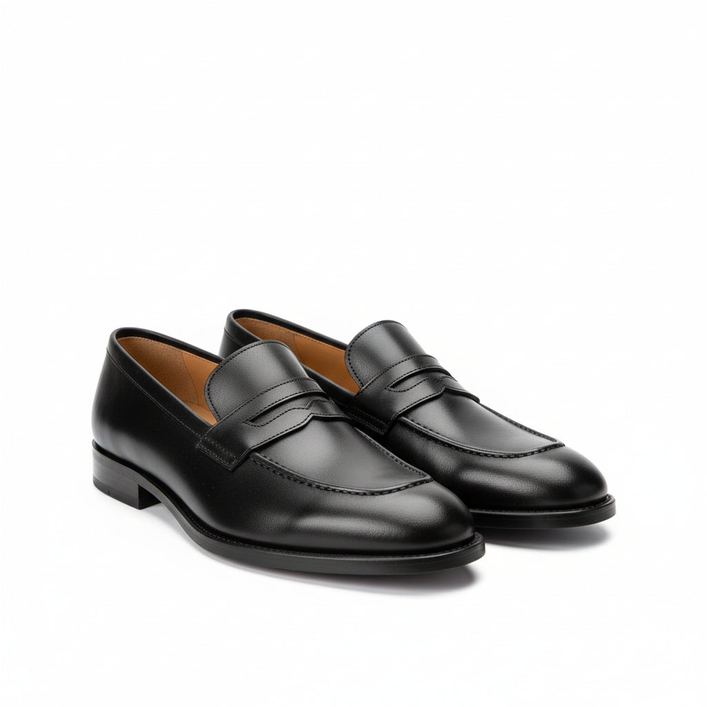 three-quarter-view - Men's Brown Leather Moc-Toe Loafers