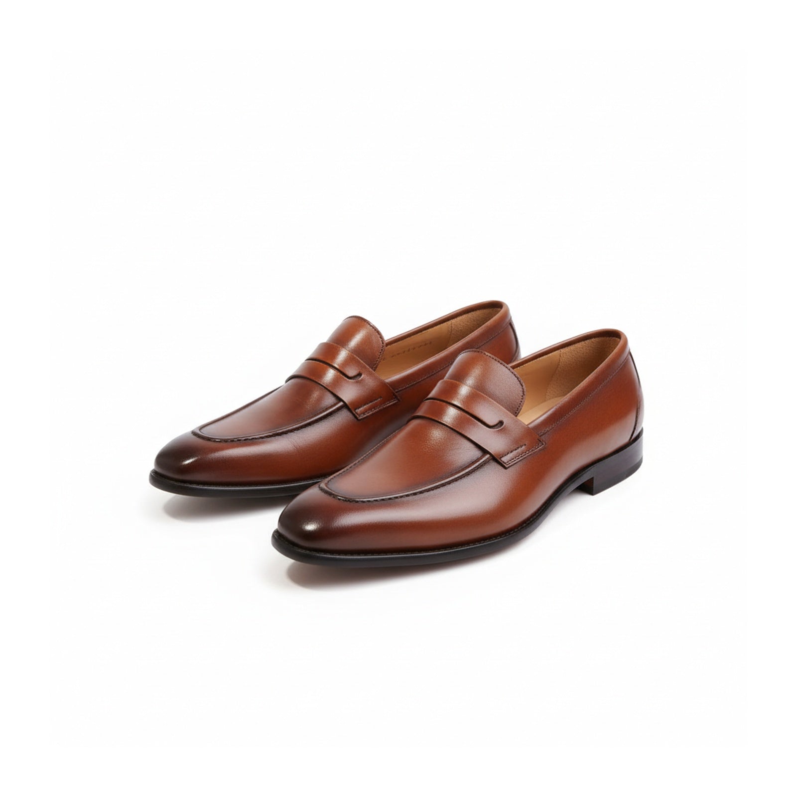 three-quarter-view - Men's Brown Leather Moccasin Dress Shoes