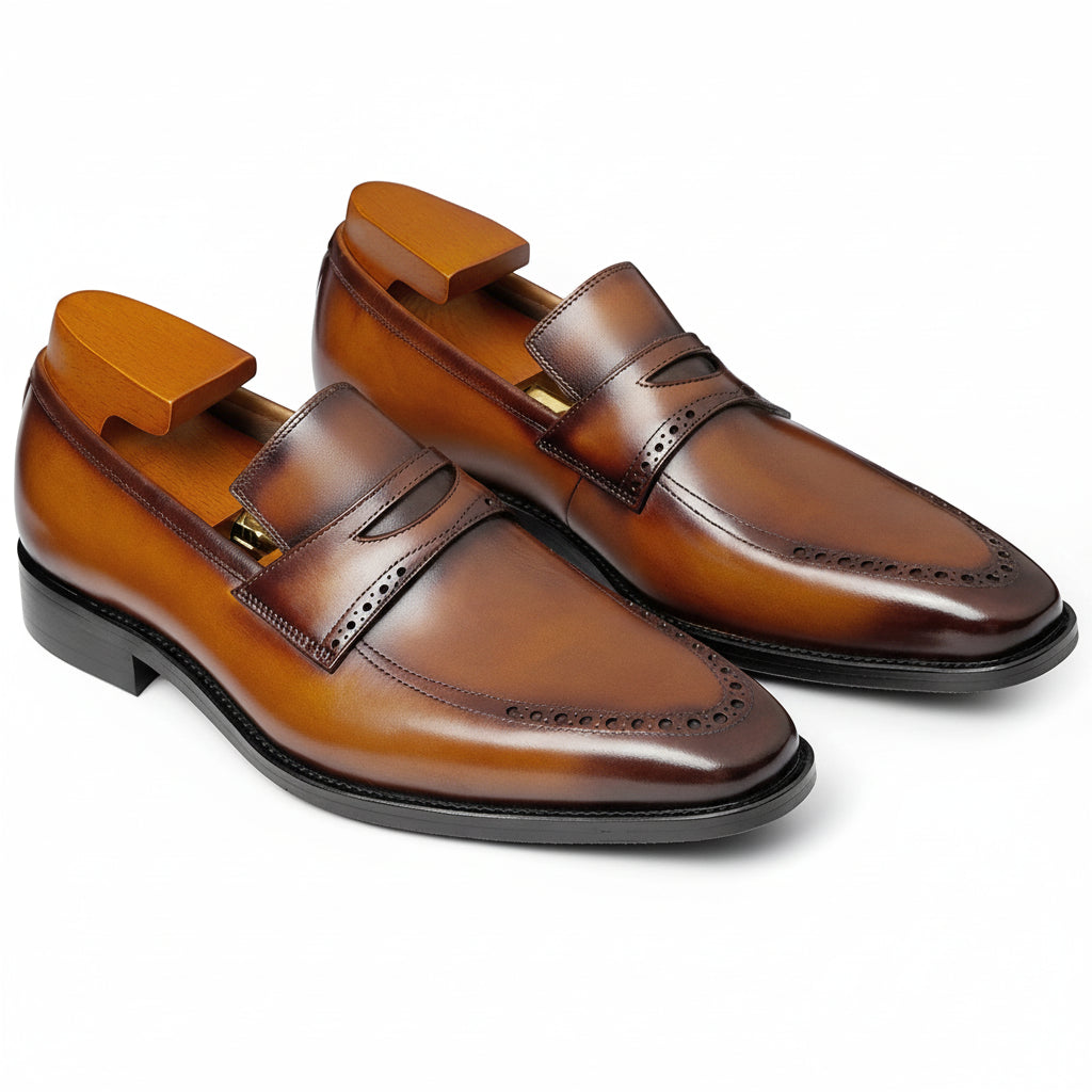 three-quarter-view - Men's Brown Leather Moccasin Dress Shoes