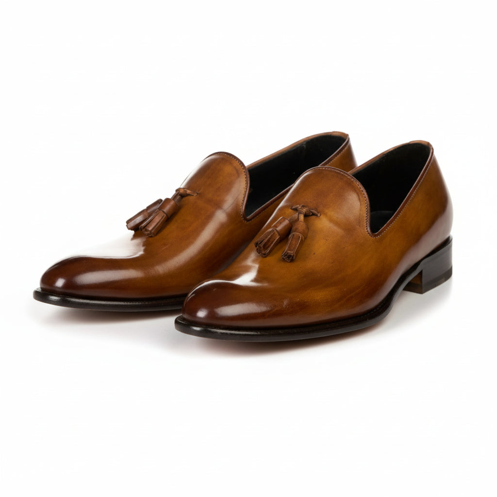 three-quarter-view - Men's Brown Leather Moccasin Loafers