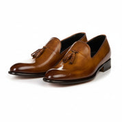 three-quarter-view - Men's Brown Leather Moccasin Loafers