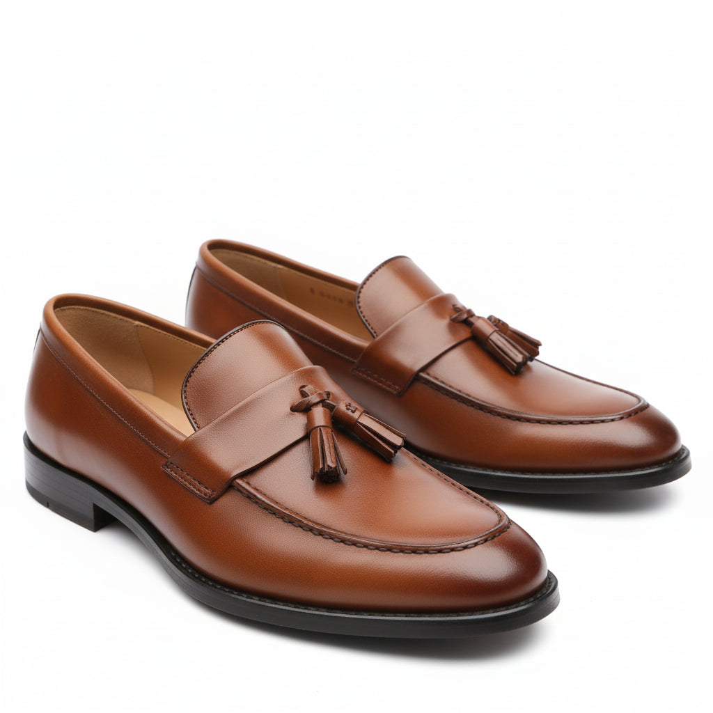 three-quarter-view - Men's Brown Leather Moccasin Loafers