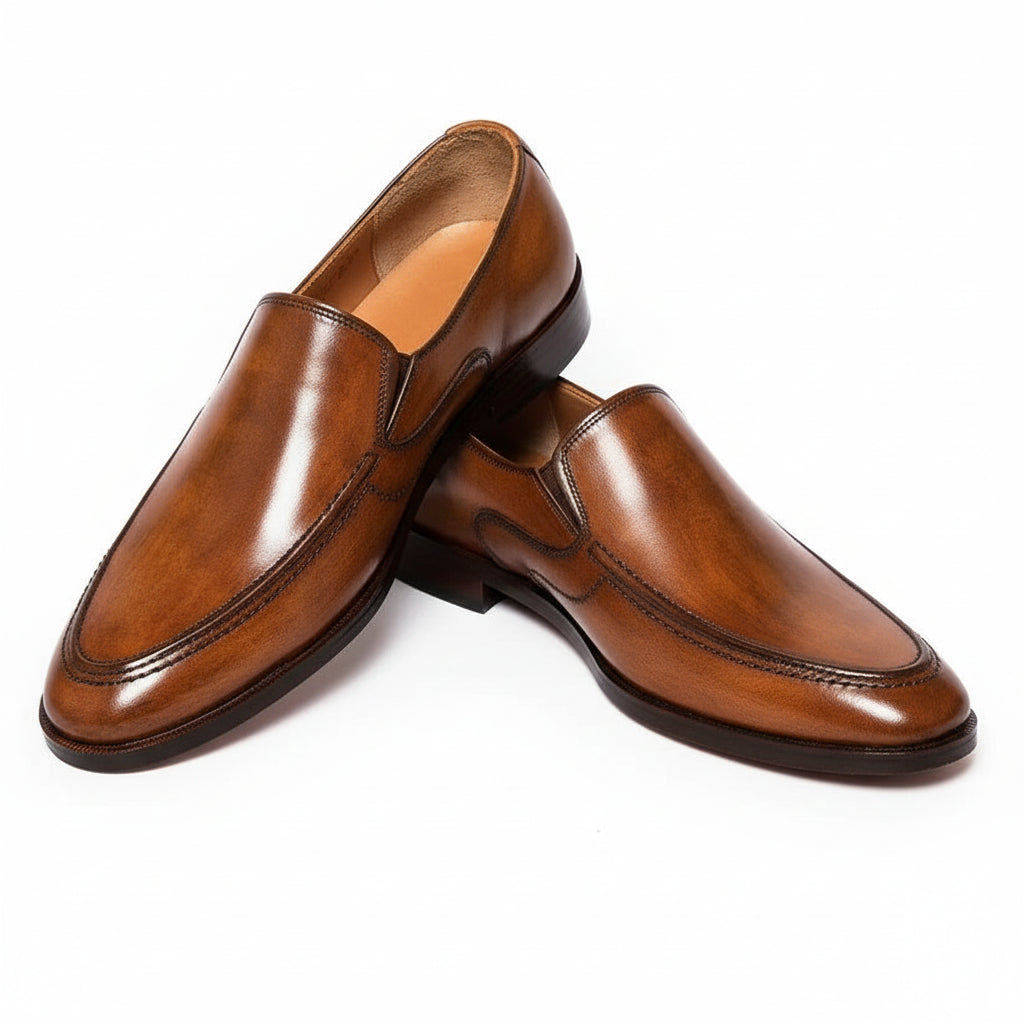 three-quarter-view - Men's Brown Leather Moccasins