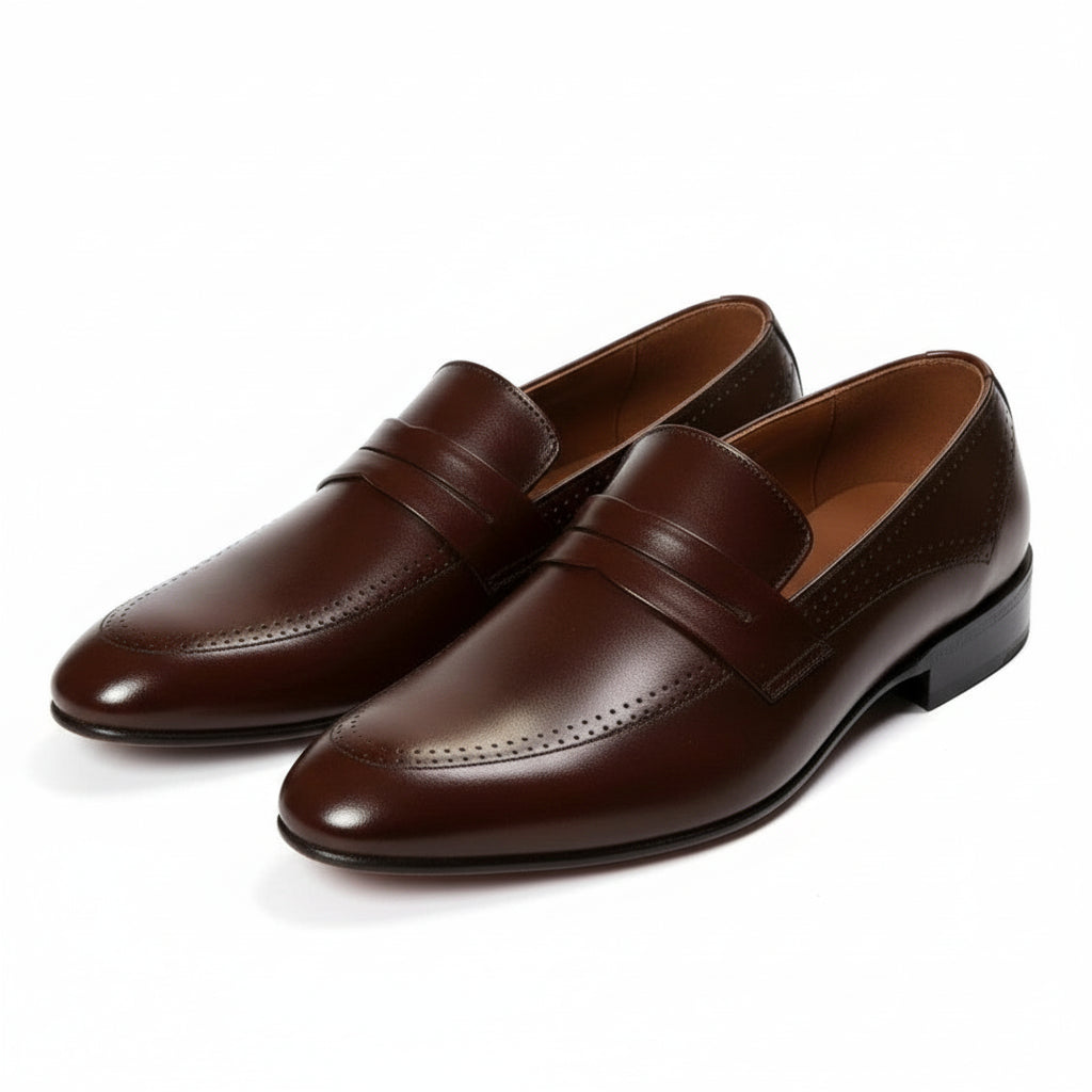 Men's Brown Leather Moccasins - three-quarter-view