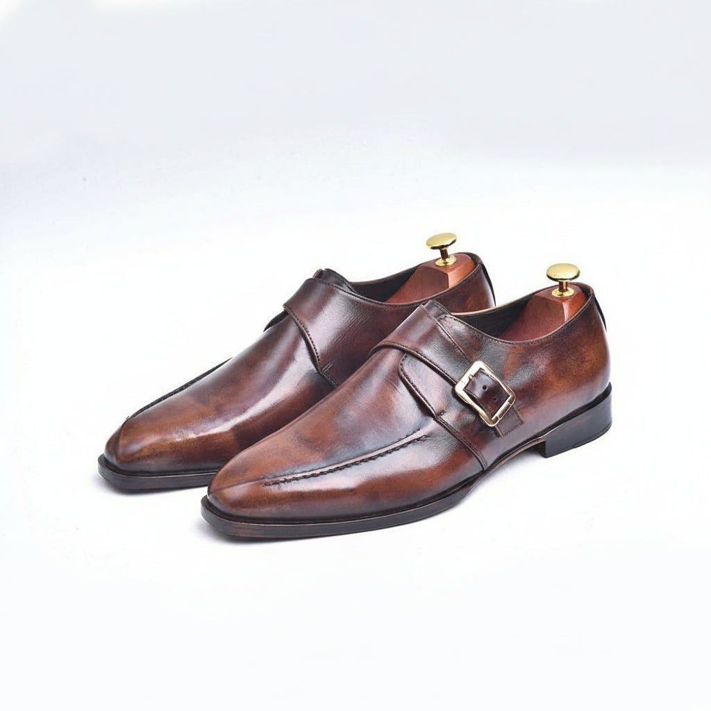 Men's Brown Leather Monk Shoes for Formal Events - three-quarter-view