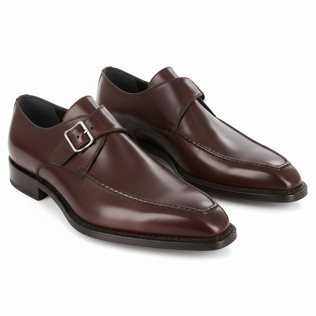three-quarter-view - Men's Brown Leather Monk Shoes