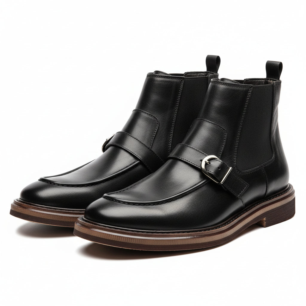 three-quarter-view - Men's Brown Leather Monk Strap Boots