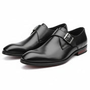 three-quarter-view - Men's Brown Leather Monk Strap Shoes