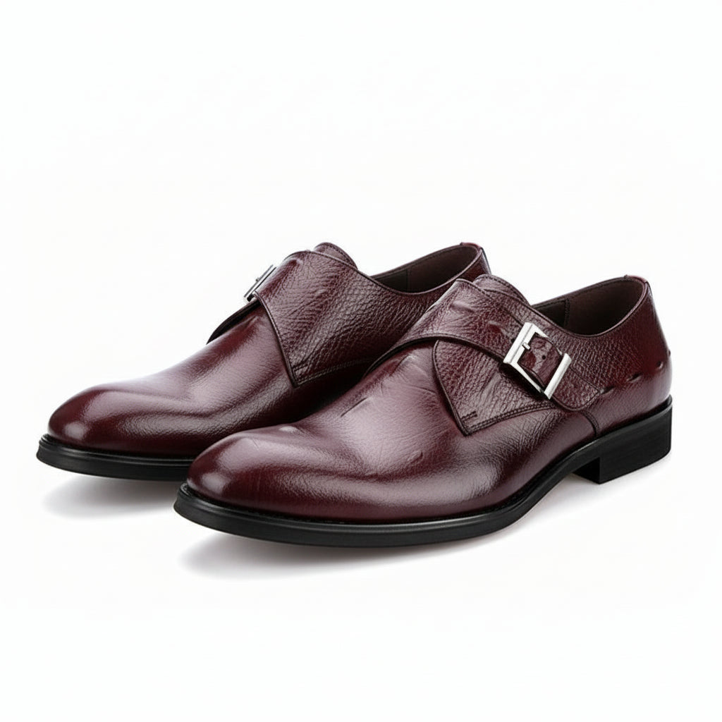 three-quarter-view - Men's Brown Leather Monk Strap Shoes