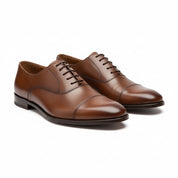 three-quarter-view - Men's Brown Leather Oxford Dress Shoes with Lace-Up